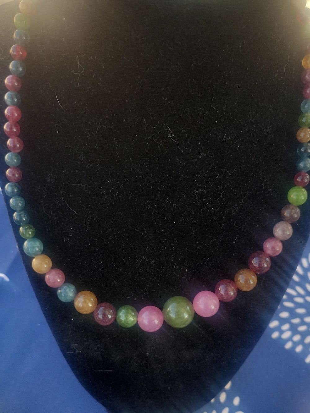 Watermelon tourmaline beaded necklace